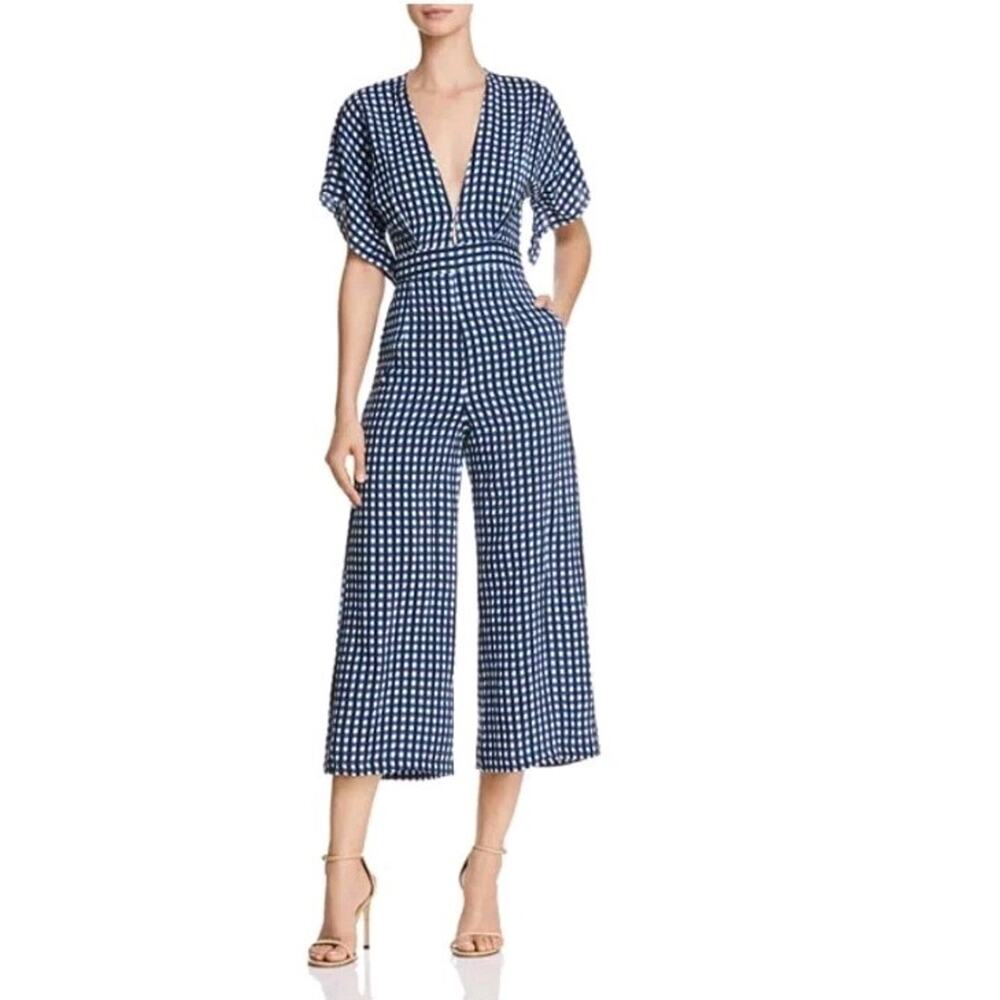 faithfull the brand Cedric Jumper Womens Size Xs Blue White Gingham Checker